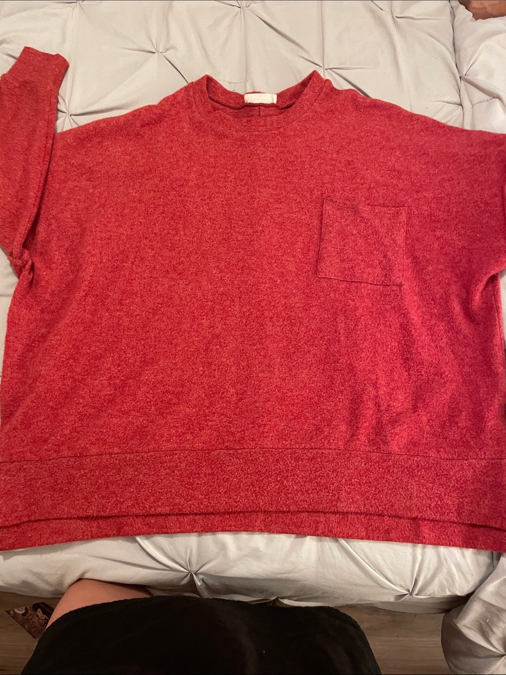 Zenana Outfitters Red Crewneck Sweater with Chest Pocket